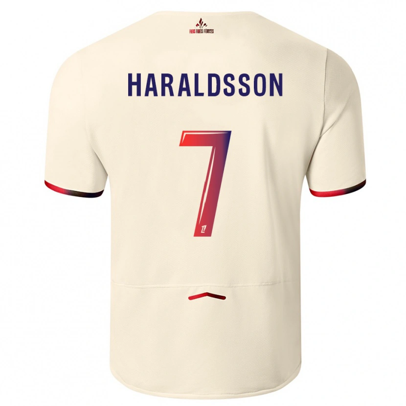 Danxen Børn Hákon Arnar Haraldsson #7 Off-White Rød Udebane Spillertrøjer 2025/26 Trøje T-Shirt