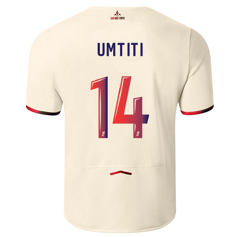 Danxen Børn Samuel Umtiti #14 Off-White Rød Udebane Spillertrøjer 2025/26 Trøje T-Shirt