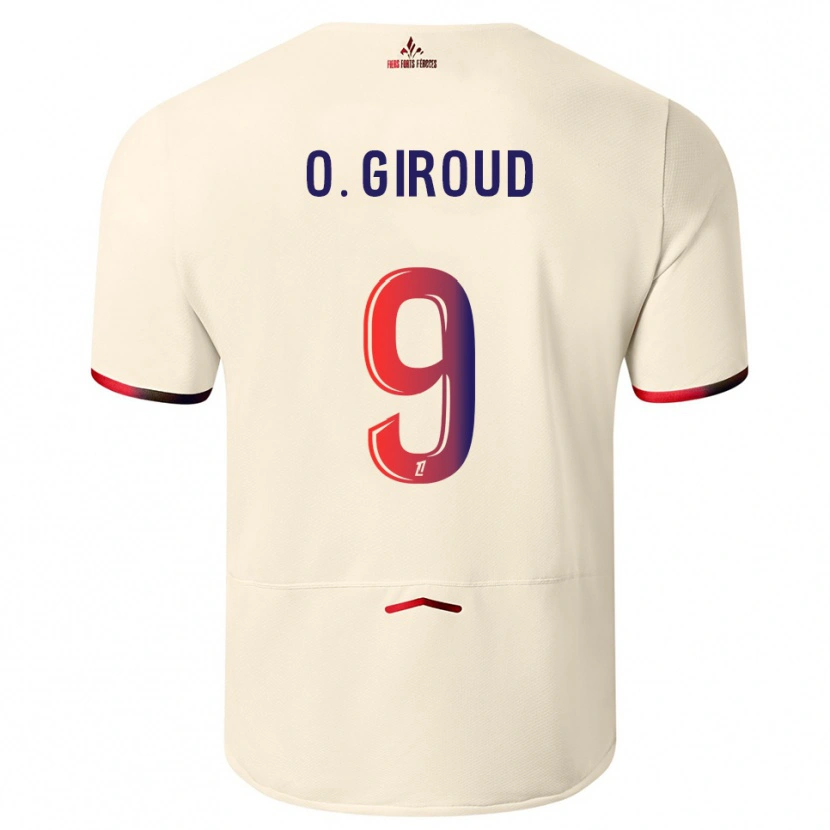 Danxen Børn Olivier Giroud #9 Off-White Rød Udebane Spillertrøjer 2025/26 Trøje T-Shirt
