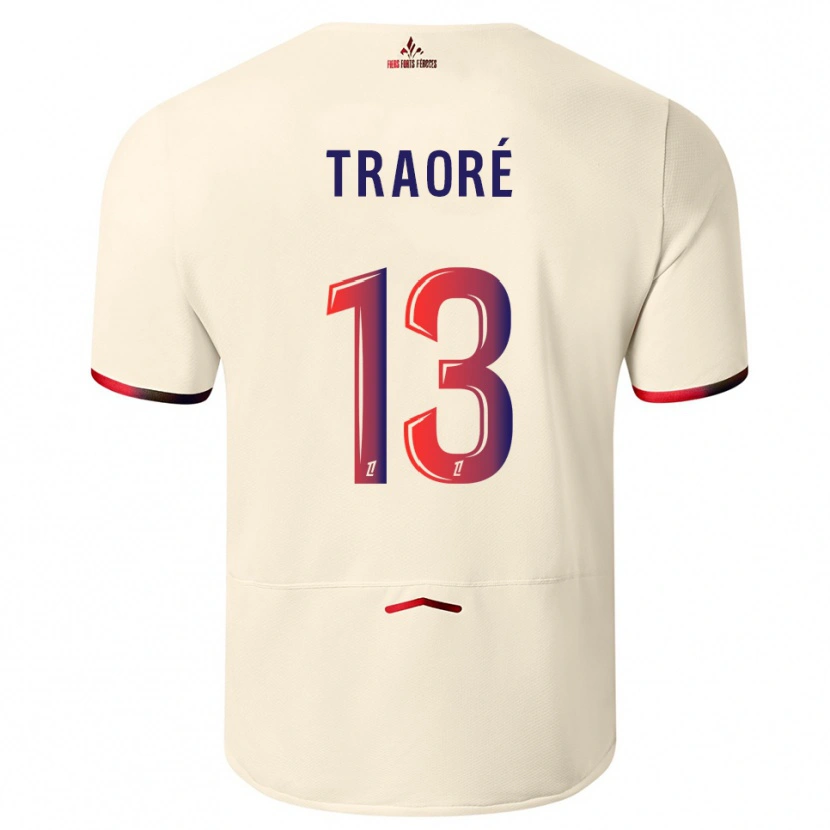 Danxen Børn Yéli Traoré #13 Off-White Rød Udebane Spillertrøjer 2025/26 Trøje T-Shirt
