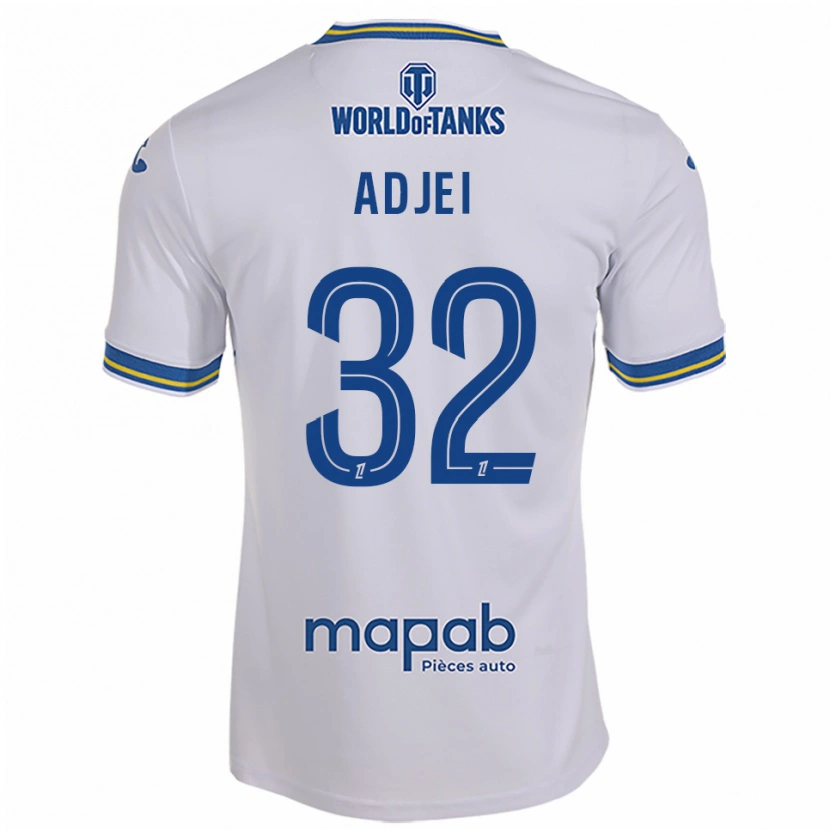 Danxen Børn Nathaniel Adjei #32 Hvid Himmelblå Udebane Spillertrøjer 2025/26 Trøje T-Shirt