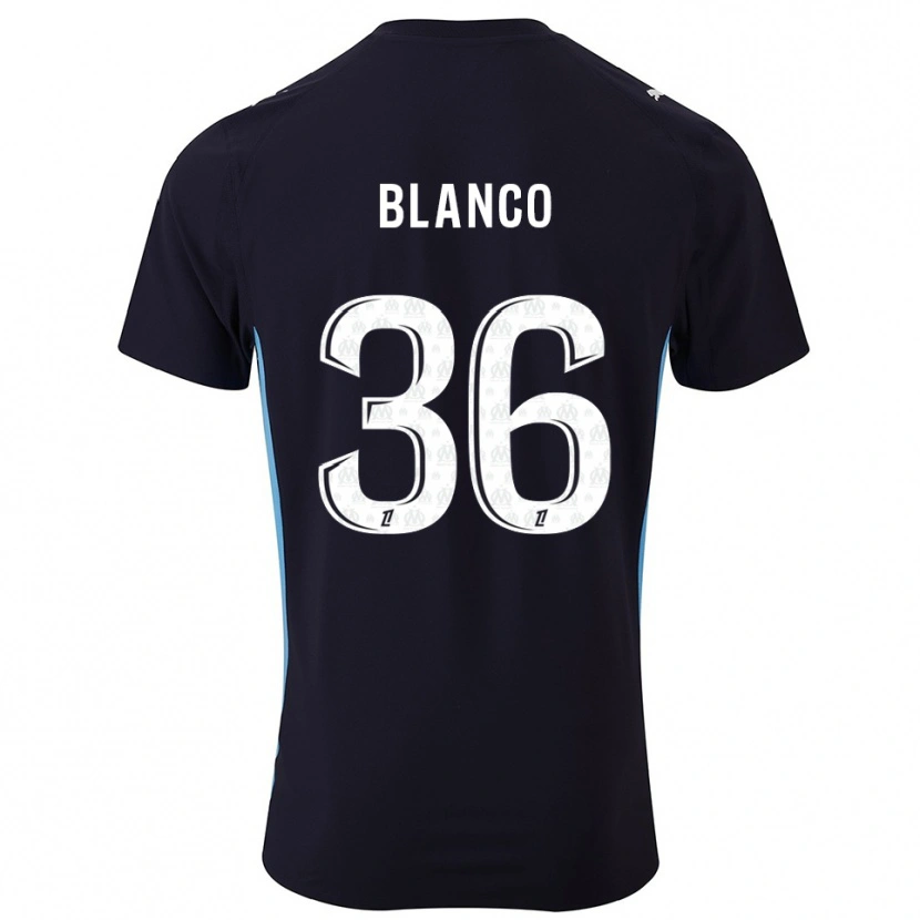 Danxen Børn Rubén Blanco #36 Sort Himmelblå Udebane Spillertrøjer 2025/26 Trøje T-Shirt