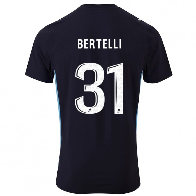 Danxen Børn Ugo Bertelli #31 Sort Himmelblå Udebane Spillertrøjer 2025/26 Trøje T-Shirt