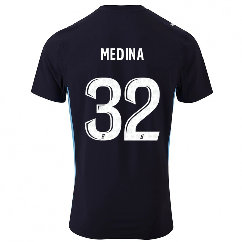 Danxen Børn Facundo Medina #32 Sort Himmelblå Udebane Spillertrøjer 2025/26 Trøje T-Shirt
