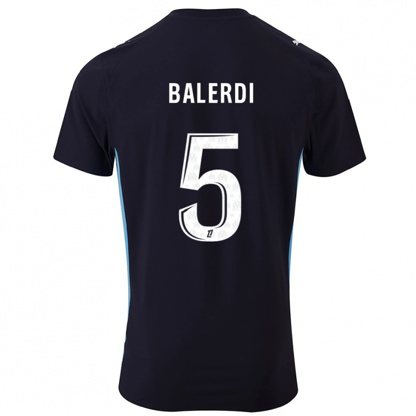 Danxen Børn Leonardo Balerdi #5 Sort Himmelblå Udebane Spillertrøjer 2025/26 Trøje T-Shirt
