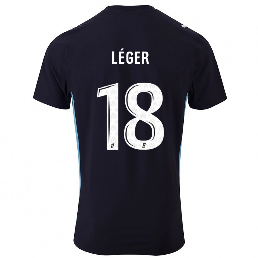 Danxen Børn Marie-Charlotte Léger #18 Sort Himmelblå Udebane Spillertrøjer 2025/26 Trøje T-Shirt