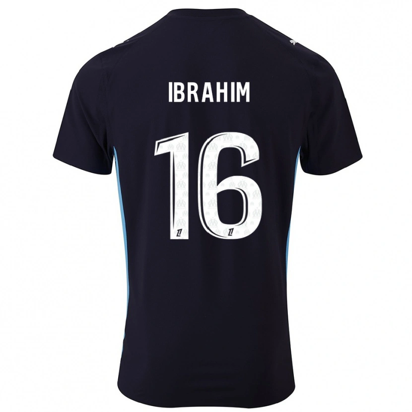 Danxen Børn Ayman Ibrahim #16 Sort Himmelblå Udebane Spillertrøjer 2025/26 Trøje T-Shirt