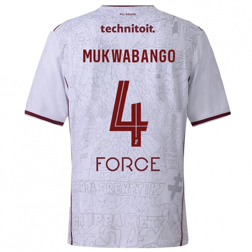 Danxen Børn Bénit Mukwabango #4 Hvid Bordeaux Udebane Spillertrøjer 2025/26 Trøje T-Shirt
