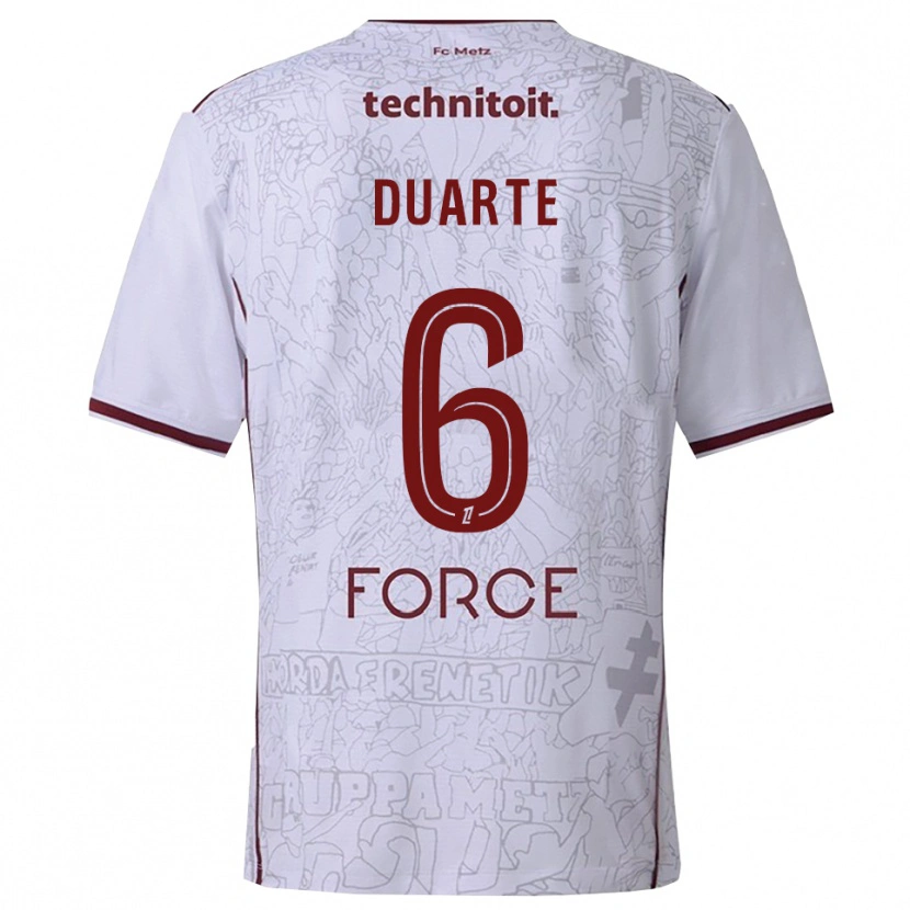 Danxen Børn Diego Duarte #6 Hvid Bordeaux Udebane Spillertrøjer 2025/26 Trøje T-Shirt
