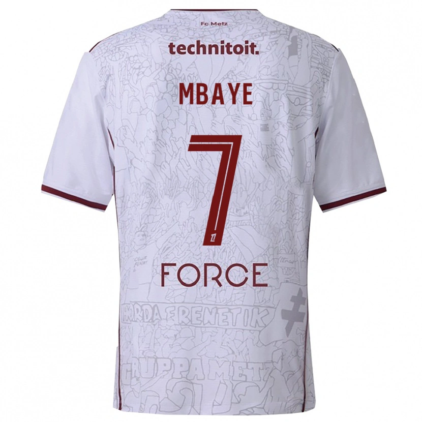 Danxen Børn Malick Mbaye #7 Hvid Bordeaux Udebane Spillertrøjer 2025/26 Trøje T-Shirt