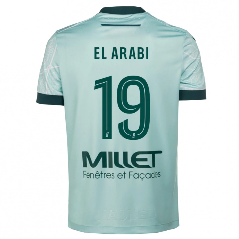 Danxen Børn Youssef El Arabi #19 Grøn Hvid Udebane Spillertrøjer 2025/26 Trøje T-Shirt