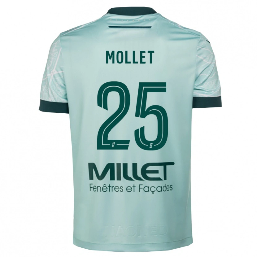 Danxen Børn Florent Mollet #25 Grøn Hvid Udebane Spillertrøjer 2025/26 Trøje T-Shirt