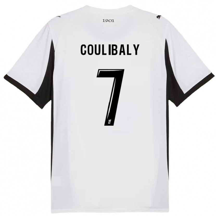 Danxen Børn Boukary Coulibaly #7 Hvid Sort Udebane Spillertrøjer 2025/26 Trøje T-Shirt