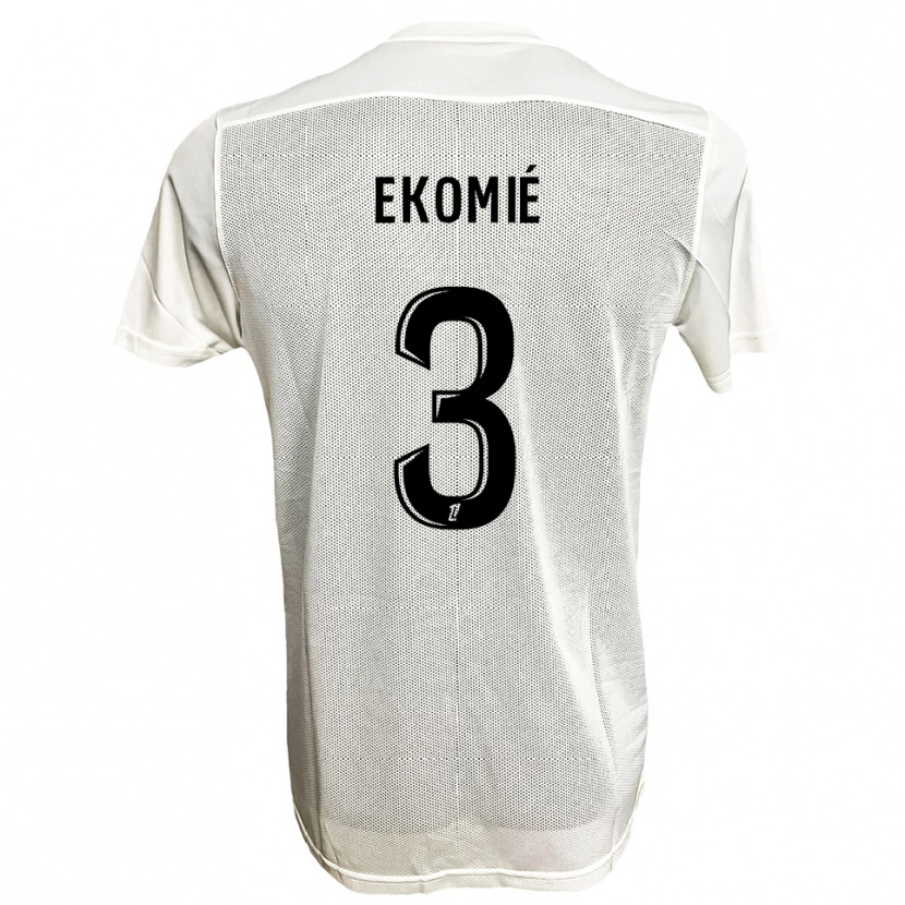 Danxen Børn Jacques Ekomié #3 Sort Hvid Udebane Spillertrøjer 2025/26 Trøje T-Shirt