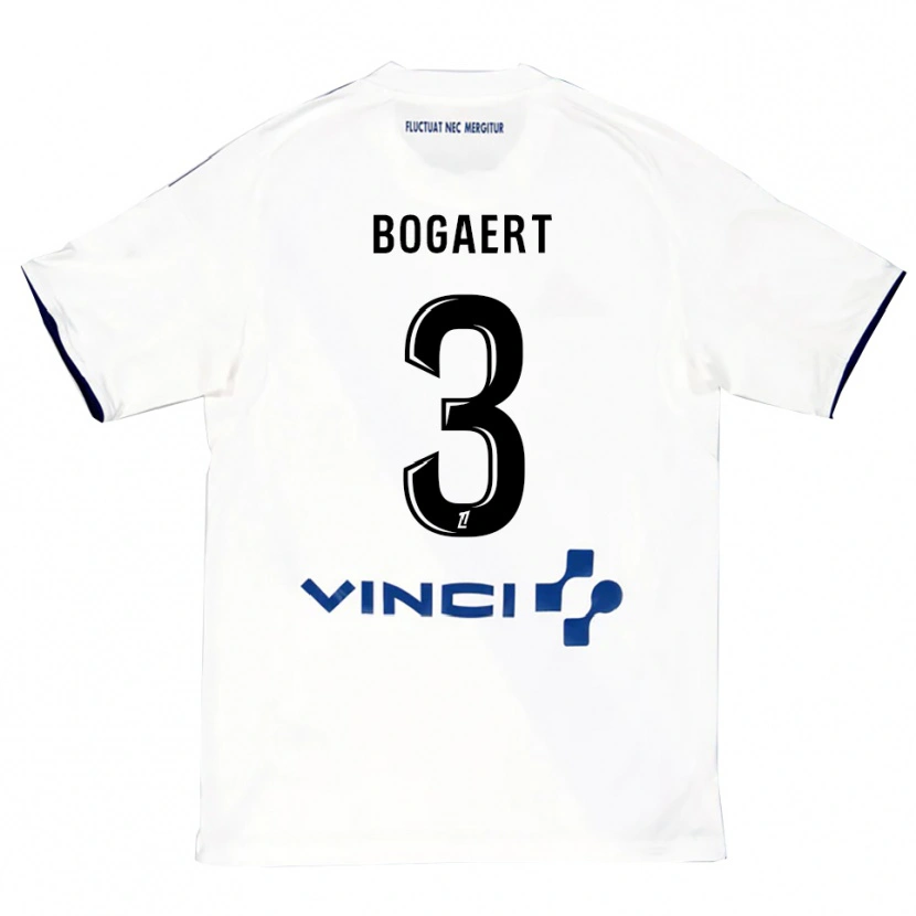 Danxen Børn Lou Bogaert #3 Hvid Blå Udebane Spillertrøjer 2025/26 Trøje T-Shirt