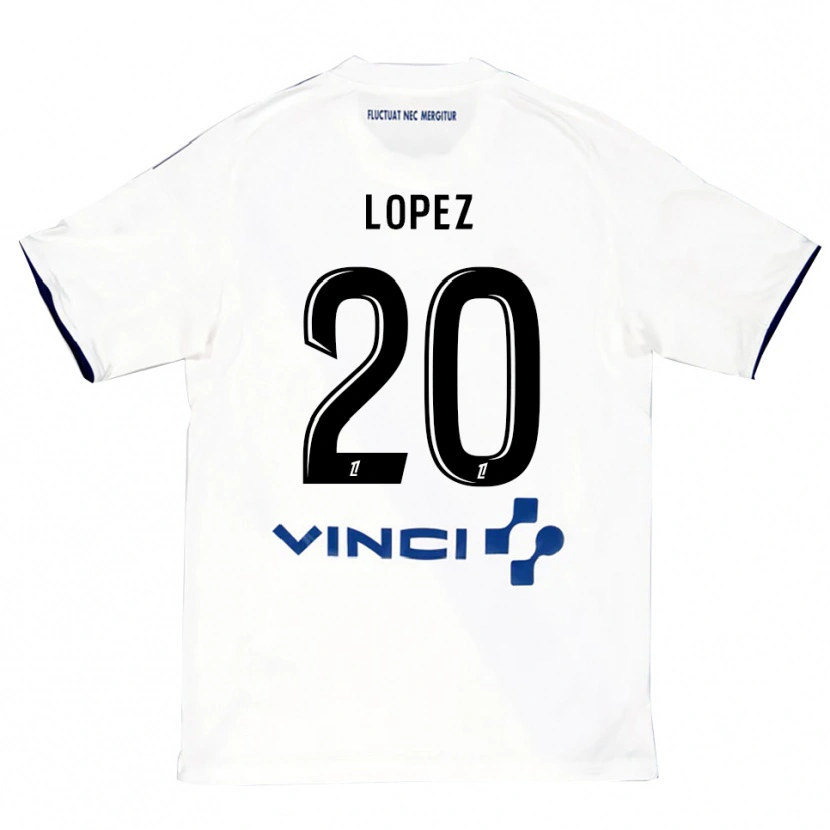 Danxen Børn Julien Lopez #20 Hvid Blå Udebane Spillertrøjer 2025/26 Trøje T-Shirt