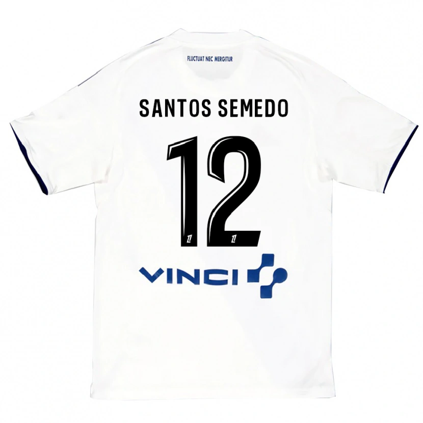 Danxen Børn Ilyes Dos Santos Semedo #12 Hvid Blå Udebane Spillertrøjer 2025/26 Trøje T-Shirt