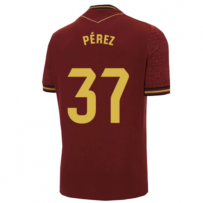 Danxen Børn David Pérez #37 Bordeaux Guld Udebane Spillertrøjer 2025/26 Trøje T-Shirt