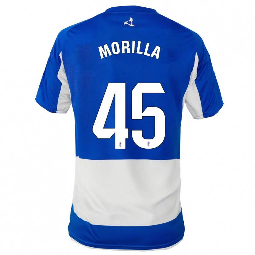 Danxen Børn David Morilla #45 Blå Hvid Udebane Spillertrøjer 2025/26 Trøje T-Shirt