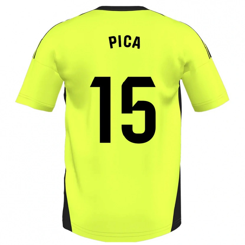 Danxen Børn Adrián Pica #15 Fluorescerende Gul Udebane Spillertrøjer 2025/26 Trøje T-Shirt
