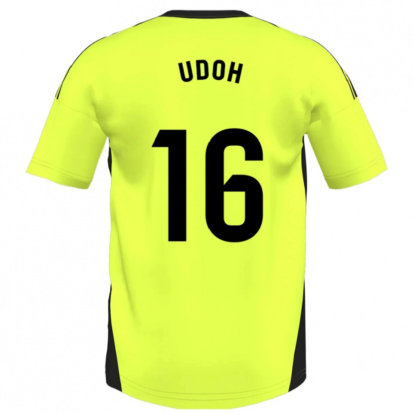 Danxen Børn Isaac Udoh #16 Fluorescerende Gul Udebane Spillertrøjer 2025/26 Trøje T-Shirt