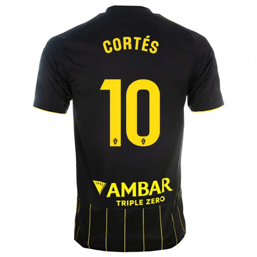 Danxen Børn Pablo Cortés #10 Sort Gul Udebane Spillertrøjer 2025/26 Trøje T-Shirt