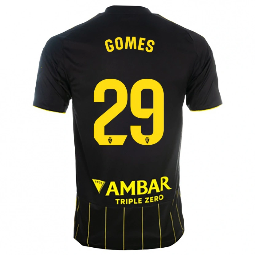 Danxen Børn Ale Gomes #29 Sort Gul Udebane Spillertrøjer 2025/26 Trøje T-Shirt
