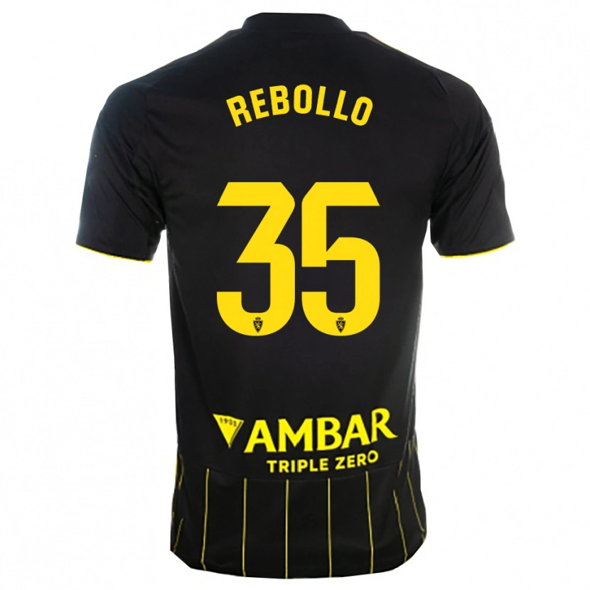 Danxen Børn Dani Rebollo #35 Sort Gul Udebane Spillertrøjer 2025/26 Trøje T-Shirt