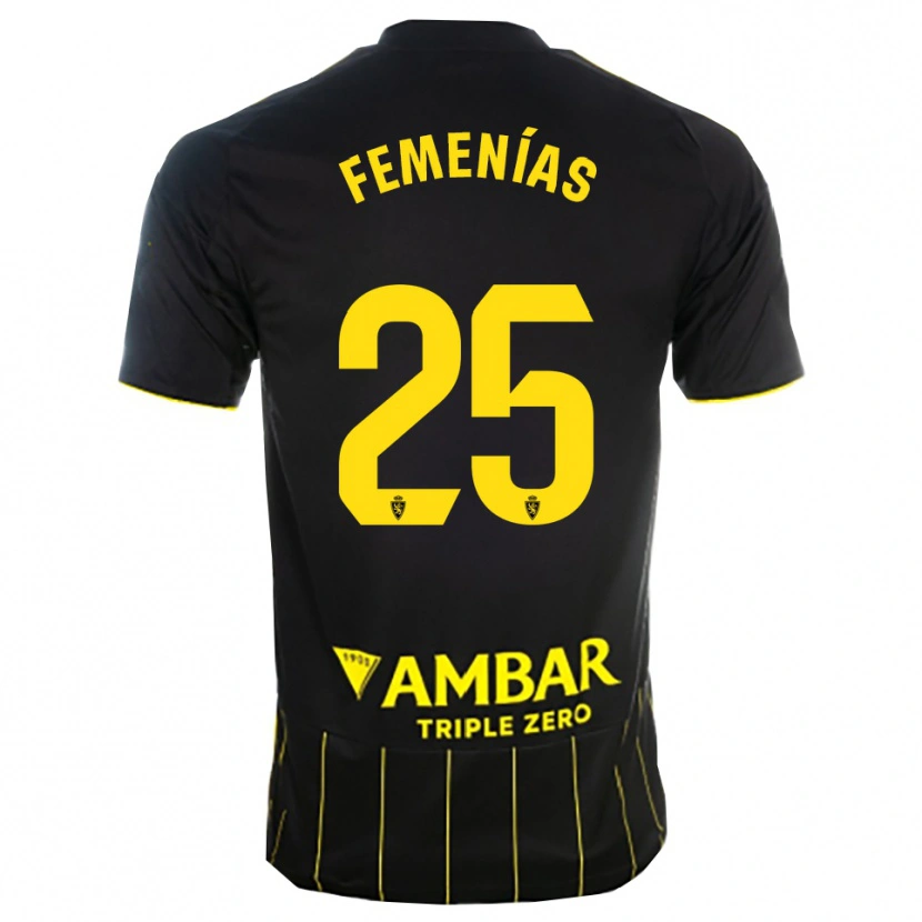 Danxen Børn Joan Femenías #25 Sort Gul Udebane Spillertrøjer 2025/26 Trøje T-Shirt