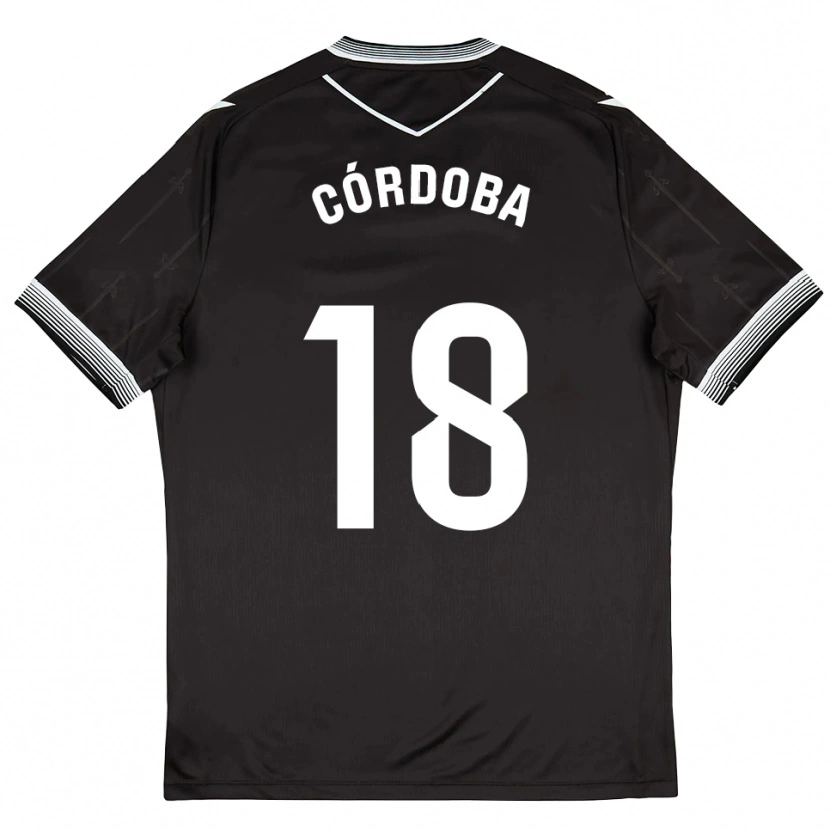 Danxen Børn Aitor Córdoba #18 Sort Hvid Udebane Spillertrøjer 2025/26 Trøje T-Shirt