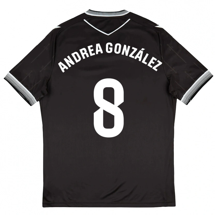 Danxen Børn Andrea González #8 Sort Hvid Udebane Spillertrøjer 2025/26 Trøje T-Shirt