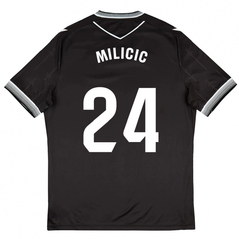 Danxen Børn Nikola Milicic #24 Sort Hvid Udebane Spillertrøjer 2025/26 Trøje T-Shirt