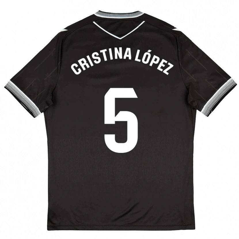 Danxen Børn Cristina López #5 Sort Hvid Udebane Spillertrøjer 2025/26 Trøje T-Shirt