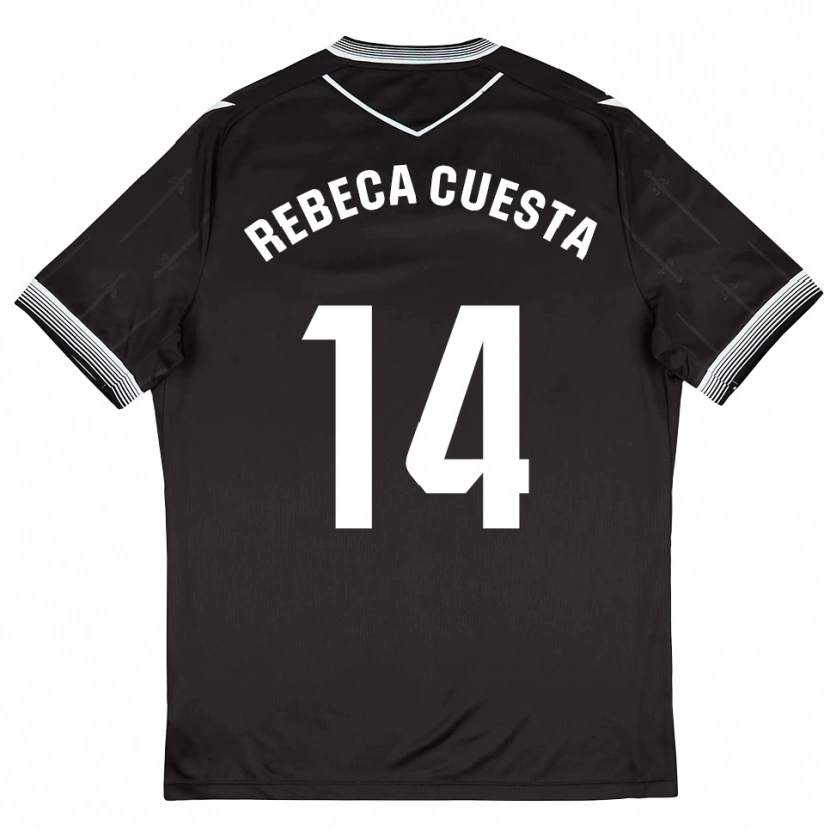 Danxen Børn Rebeca Cuesta #14 Sort Hvid Udebane Spillertrøjer 2025/26 Trøje T-Shirt