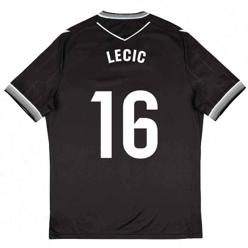 Danxen Børn Luka Lecic #16 Sort Hvid Udebane Spillertrøjer 2025/26 Trøje T-Shirt