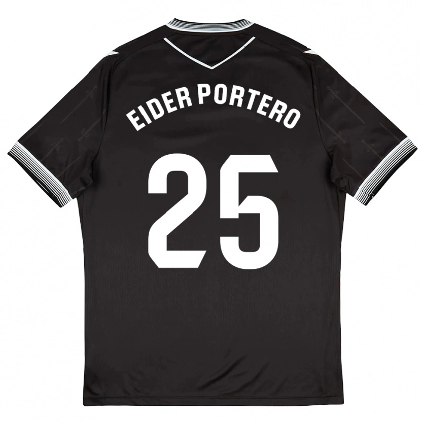 Danxen Børn Eider Portero #25 Sort Hvid Udebane Spillertrøjer 2025/26 Trøje T-Shirt