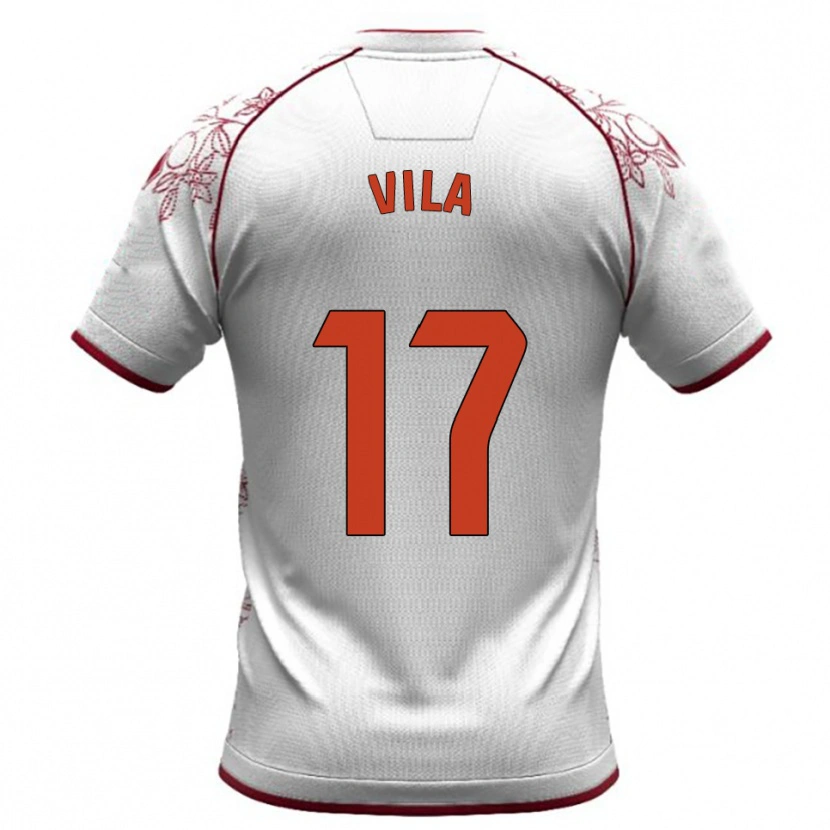 Danxen Børn Manu Vila #17 Hvid Bordeaux Udebane Spillertrøjer 2025/26 Trøje T-Shirt