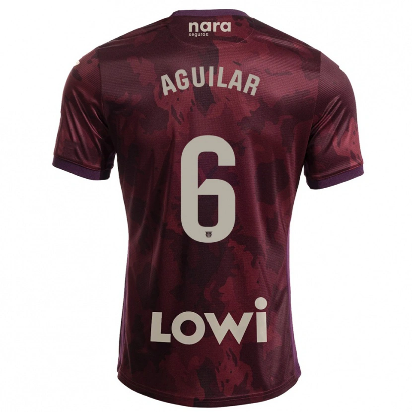 Danxen Børn Lalo Aguilar #6 Bordeaux Hvid Udebane Spillertrøjer 2025/26 Trøje T-Shirt