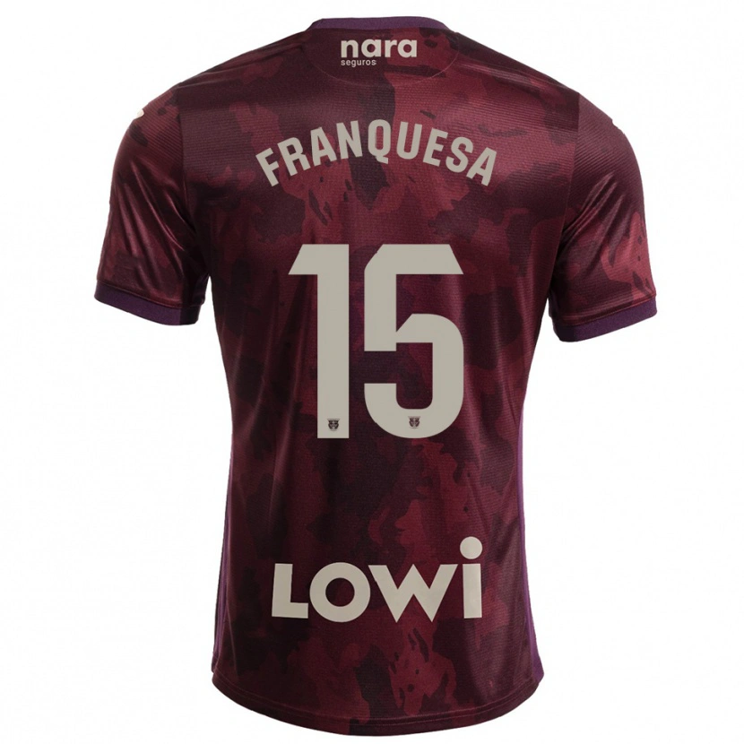 Danxen Børn Enric Franquesa #15 Bordeaux Hvid Udebane Spillertrøjer 2025/26 Trøje T-Shirt