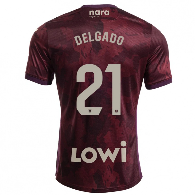 Danxen Børn Aarón Delgado #21 Bordeaux Hvid Udebane Spillertrøjer 2025/26 Trøje T-Shirt