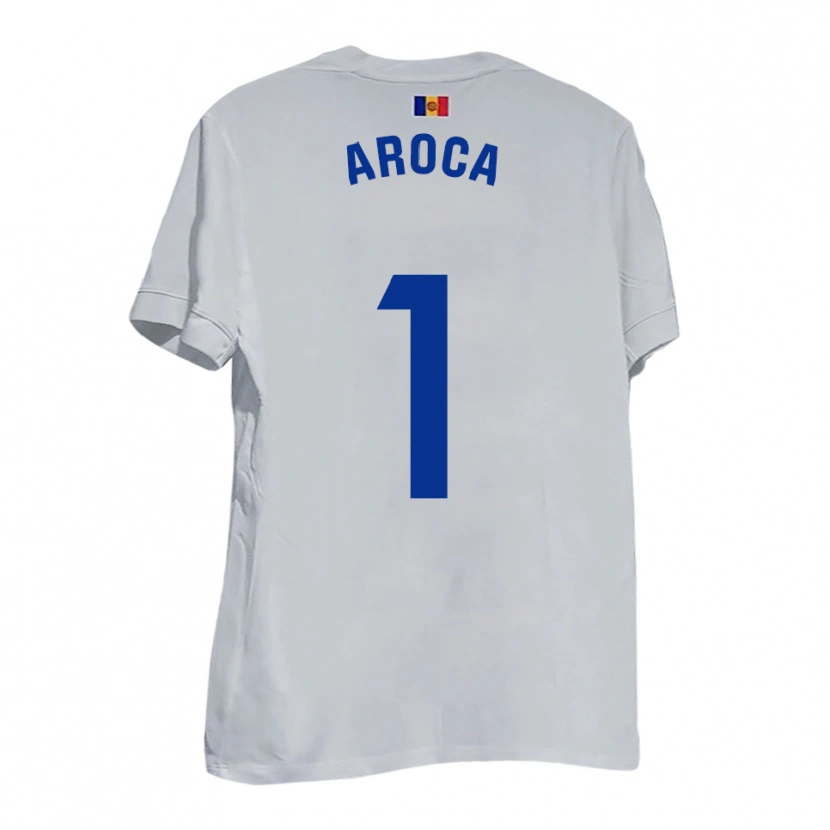 Danxen Børn Víctor Aroca #1 Hvid Blå Gul Udebane Spillertrøjer 2025/26 Trøje T-Shirt
