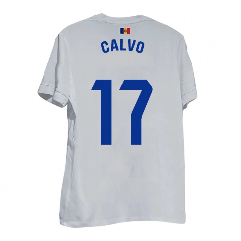 Danxen Børn Álex Calvo #17 Hvid Blå Gul Udebane Spillertrøjer 2025/26 Trøje T-Shirt