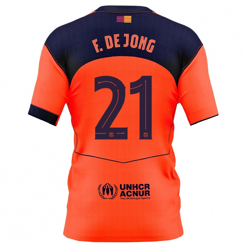 Danxen Børn Frenkie De Jong #21 Orange Navy Tredje Sæt Spillertrøjer 2025/26 Trøje T-Shirt