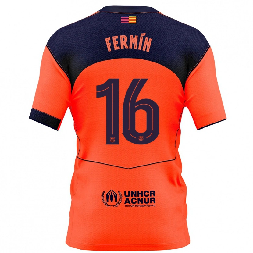Danxen Børn Fermín López #16 Orange Navy Tredje Sæt Spillertrøjer 2025/26 Trøje T-Shirt