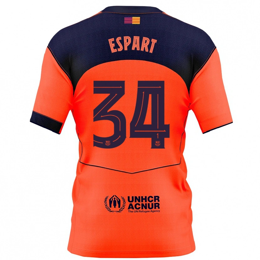 Danxen Børn Xavi Espart #34 Orange Navy Tredje Sæt Spillertrøjer 2025/26 Trøje T-Shirt