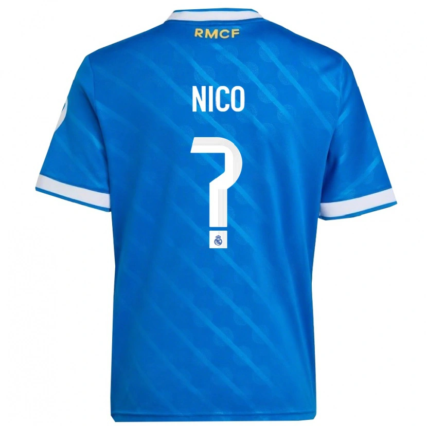 Danxen Børn Nico Sánchez #0 Blå Hvid Tredje Sæt Spillertrøjer 2025/26 Trøje T-Shirt