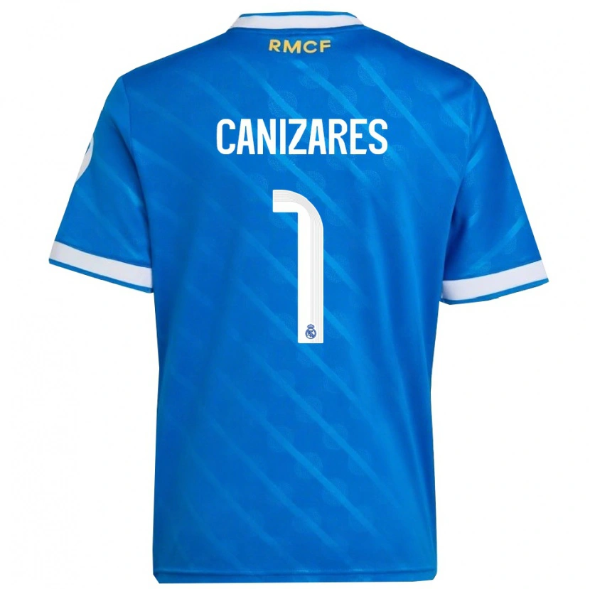 Danxen Børn Lucas Canizares #1 Blå Hvid Tredje Sæt Spillertrøjer 2025/26 Trøje T-Shirt