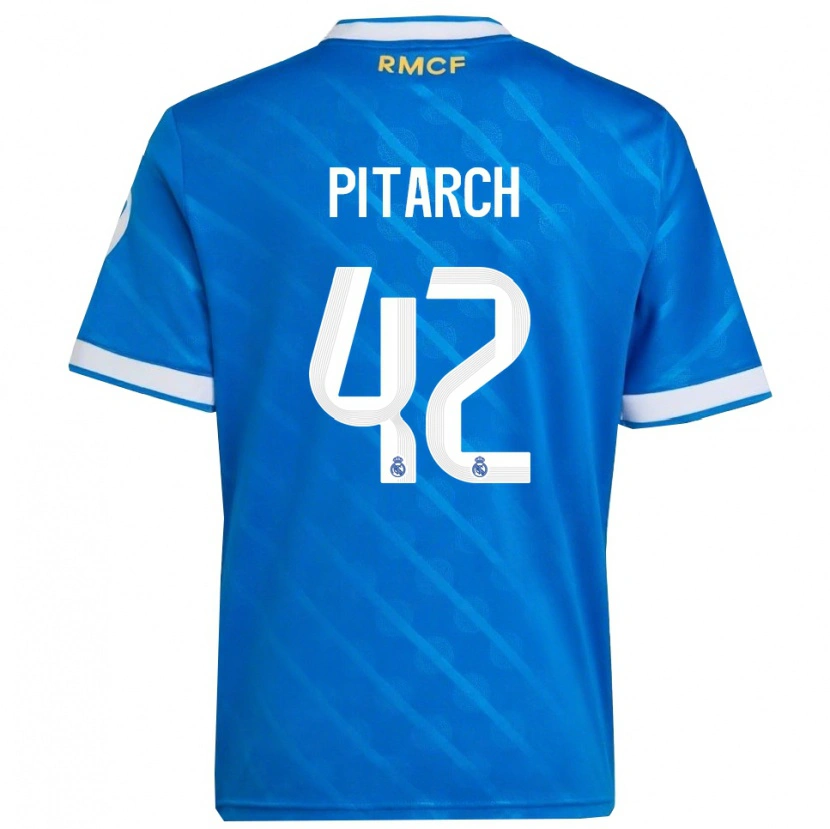 Danxen Børn Thiago Pitarch #42 Blå Hvid Tredje Sæt Spillertrøjer 2025/26 Trøje T-Shirt