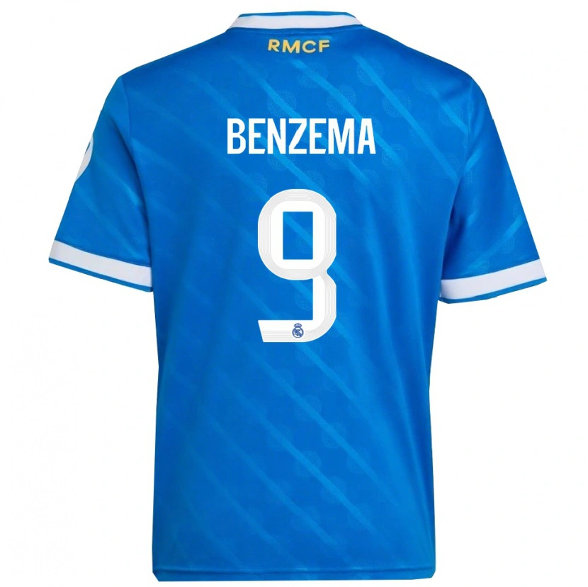 Danxen Børn Karim Benzema #9 Blå Hvid Tredje Sæt Spillertrøjer 2025/26 Trøje T-Shirt