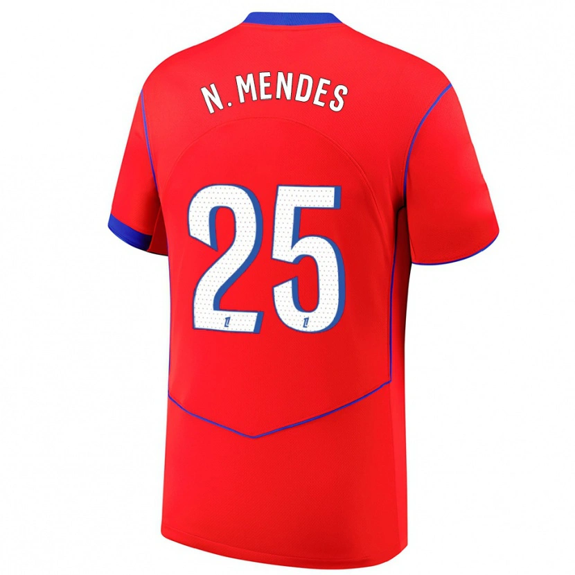 Danxen Børn Nuno Mendes #25 Rød Blå Hvid Tredje Sæt Spillertrøjer 2025/26 Trøje T-Shirt